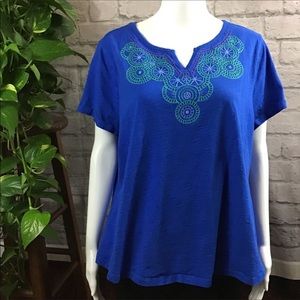 ⬇️ 🎉SALE🎉Blue Bono Plus 2X  Embroidered Knit Top